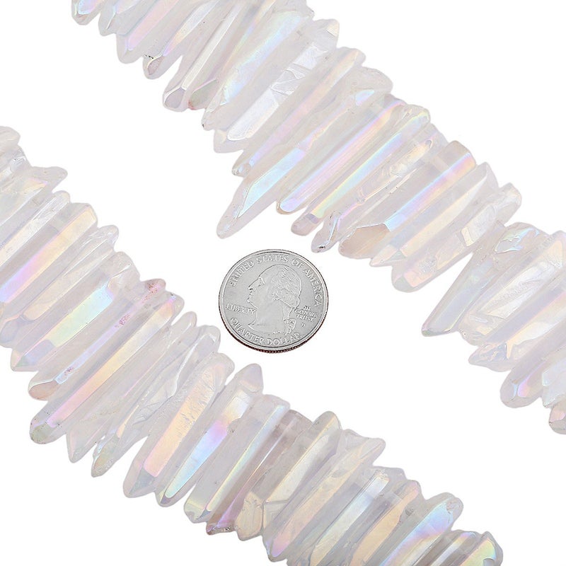 SUNYIK Angel Aura Titanium Coated Crystal Points Quartz Sticks Spikes Point Beads 15 inch Strand Drilled - Image 4